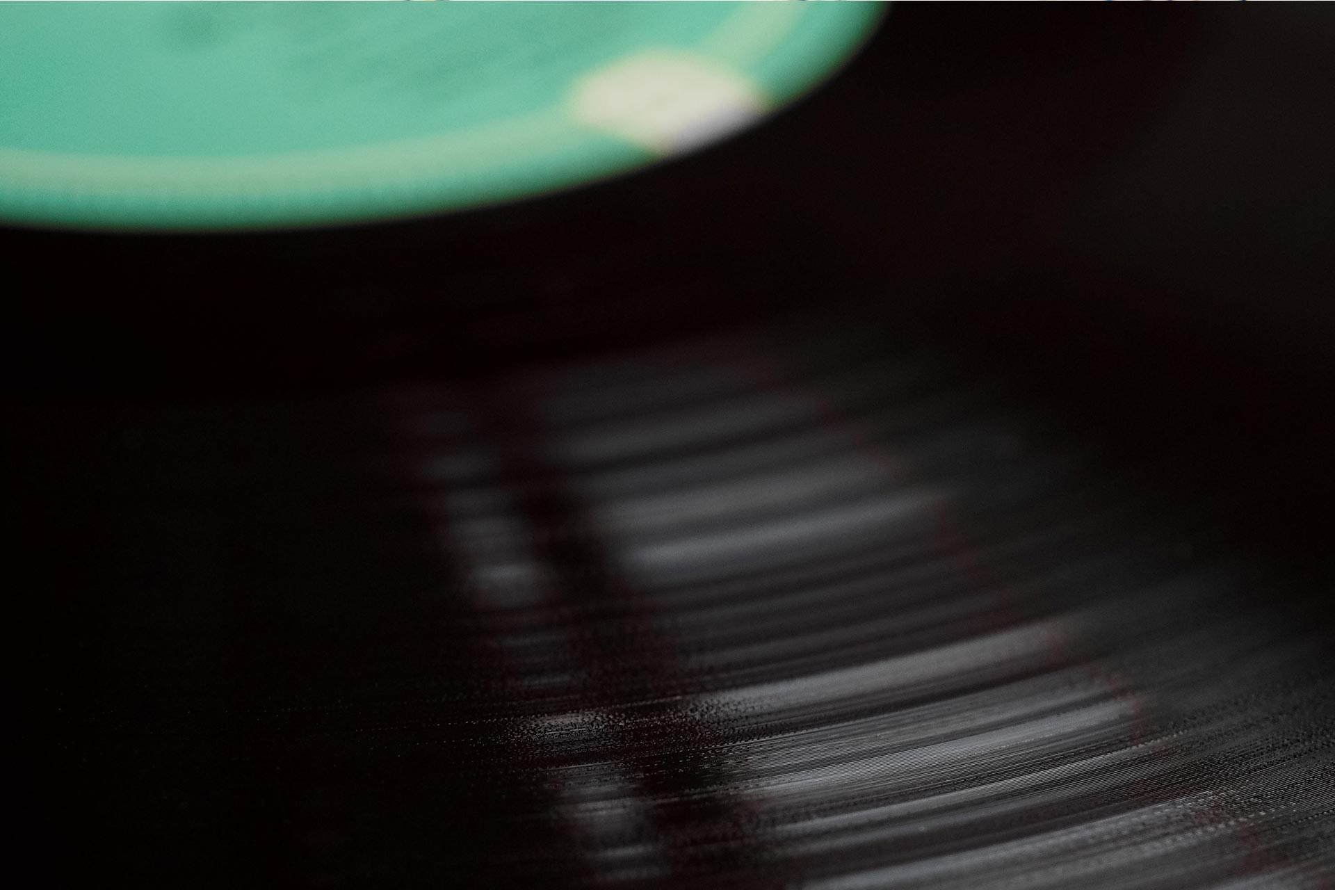 Close-up of a vinyl record on a turntable